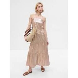 GAP Womens Metallic Tiered Maxi Dress Medium